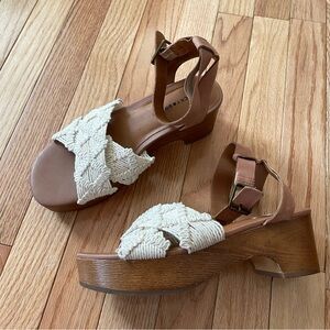 Lucky Brand Ivory White Boho Platform Sandals Womens 6.5 Woven Strap Block Heel